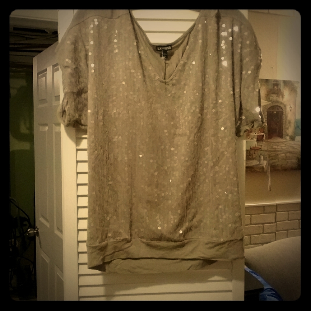 Beige sequined pull over top